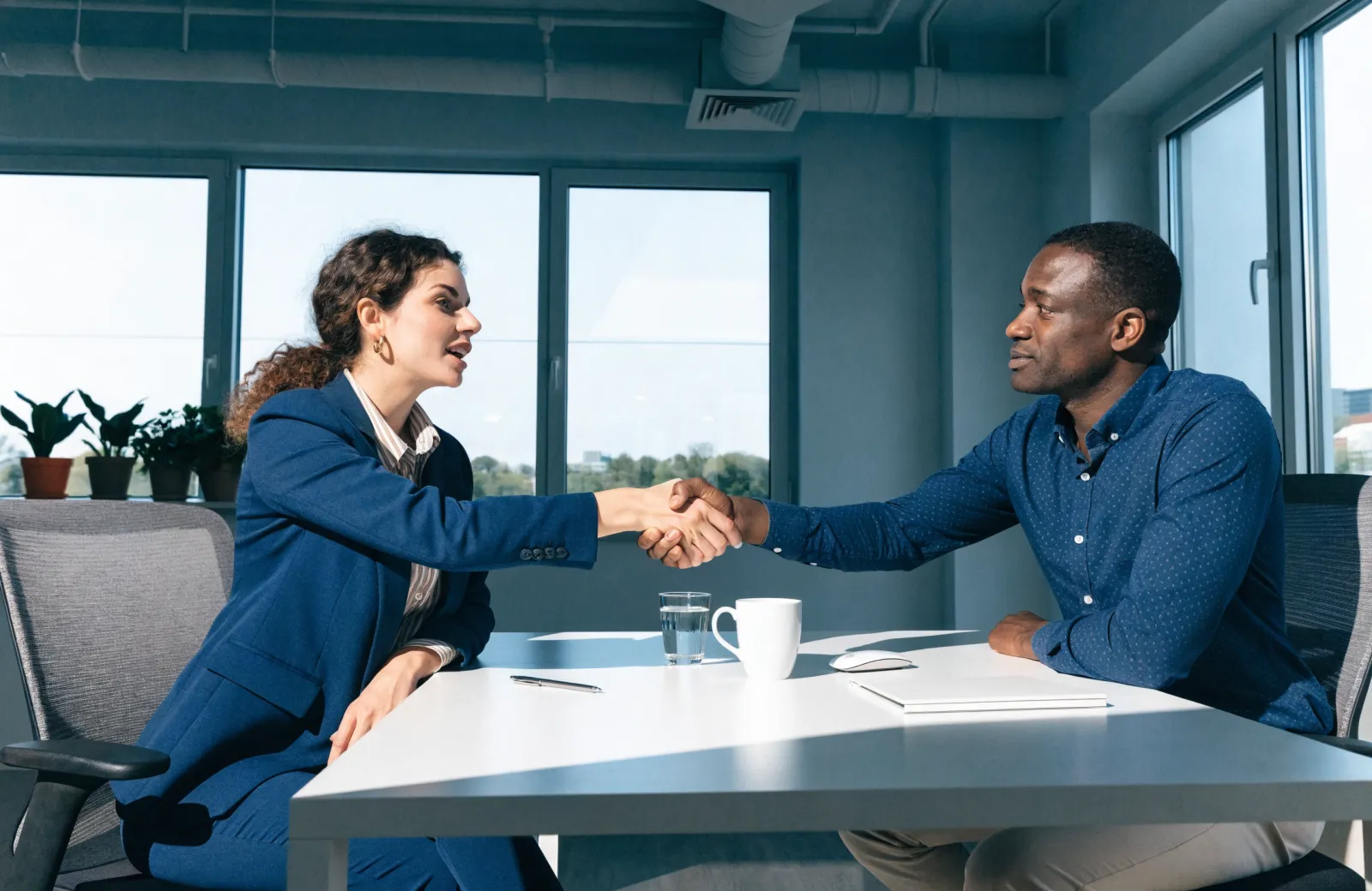 A Senial advisor meeting with a business client